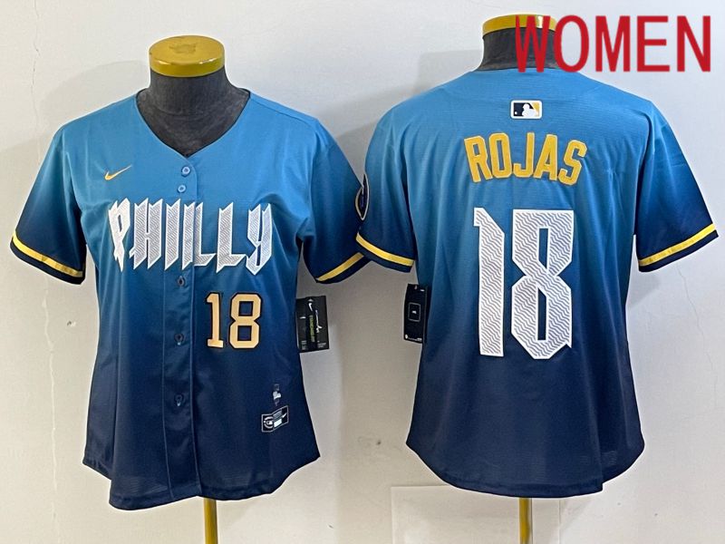 Women Philadelphia Phillies 18 Rojas Blue City Edition Nike 2024 MLB Jersey style 2